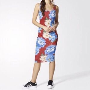 Adidas Originals x FARM Rio Chita Tank‎ Dress Bodycon S Stripes Floral Red Small